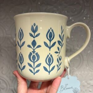 ‘Blessed’ Ivory Mug with Blue Floral Pattern